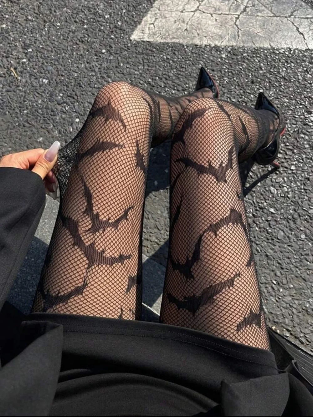 Black Bat Pattern Fishnet Tights